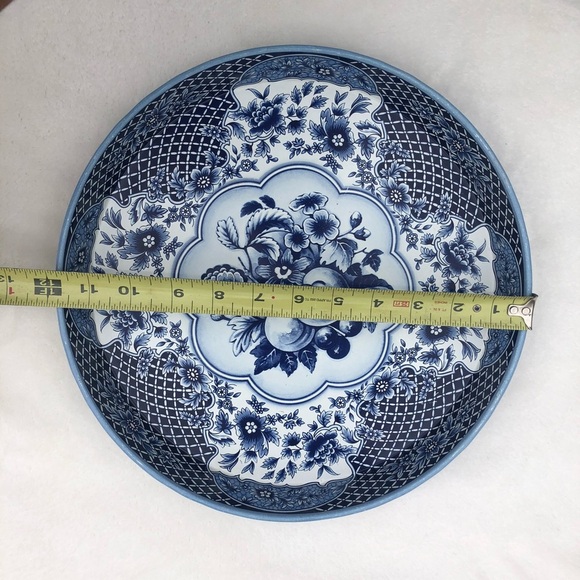 Daher Decorated Ware Round Metal Tray - Blue White Fruit Floral Made in England - Picture 7 of 12